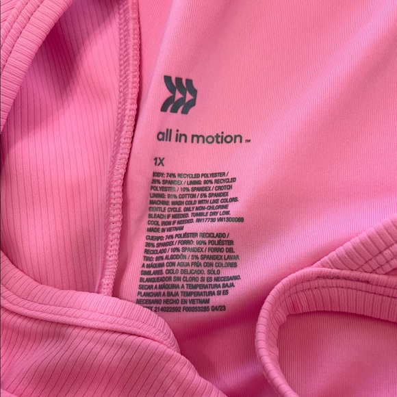 Bubblegum Pink Ribbed One-Piece Workout Bodysuit Unitard All In Motion Women 1X - Picture 5 of 5